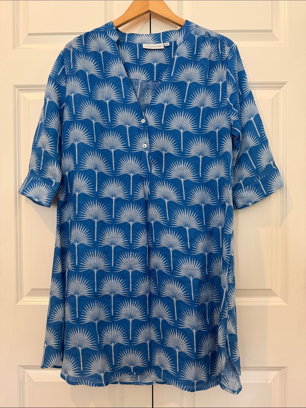 NWOT Linen Pink House Mustique Blue Palm XL Dress